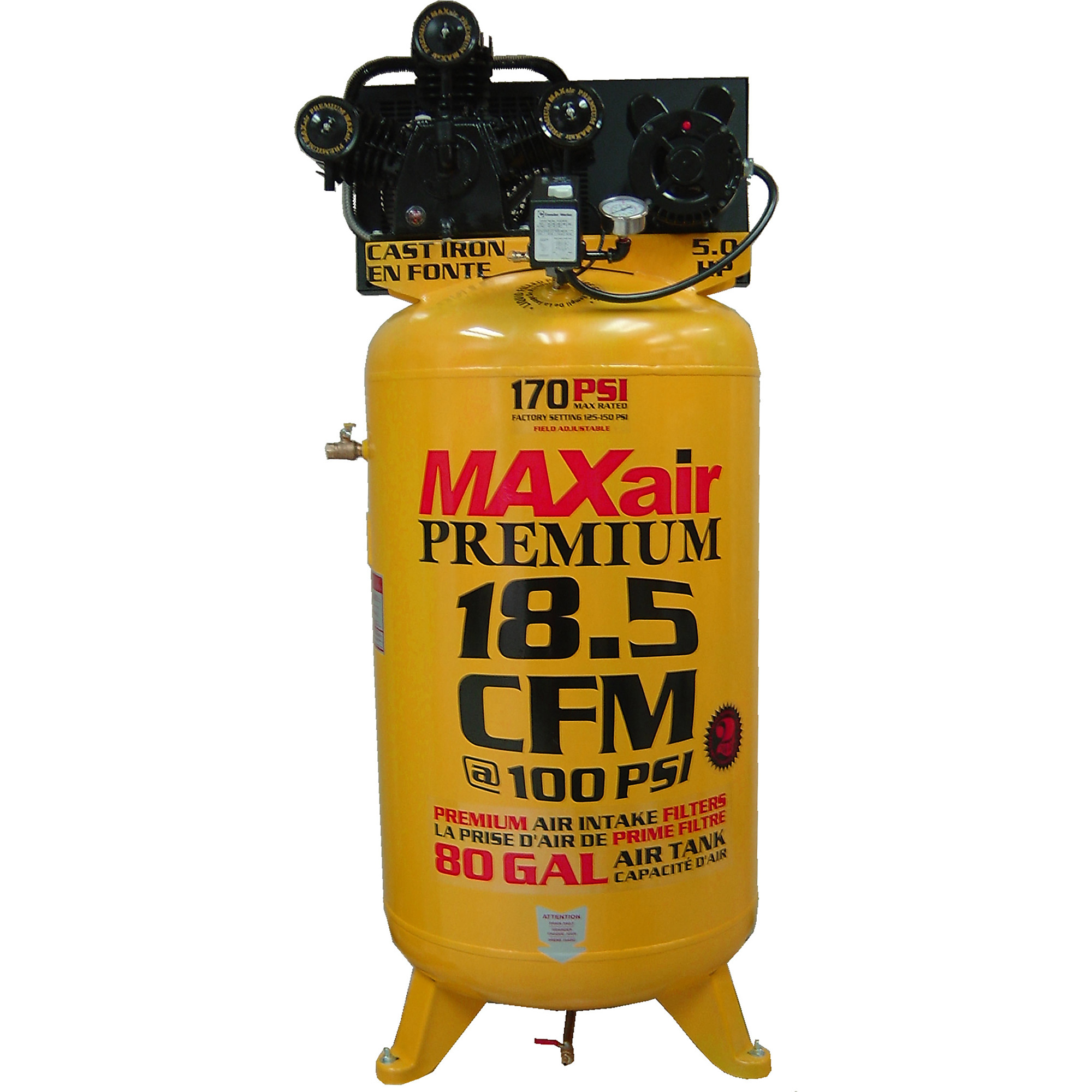 MAXair Premium Air Compressor - 80 Gal., 18.5 CFM, 5 HP, 170 PSI, Vertical Tank, Model# C5180V1-MAP